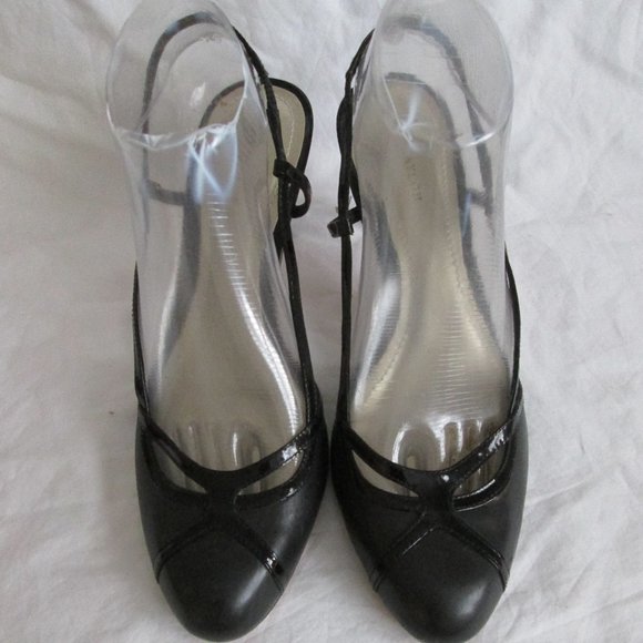 ANN TAYLOR black leather slingback heels - Picture 1 of 7